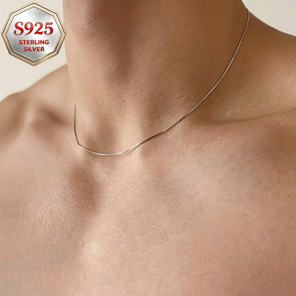 Unisex 925 Sterling Silver Round Snake Bone Chain Necklace — Gift Set
